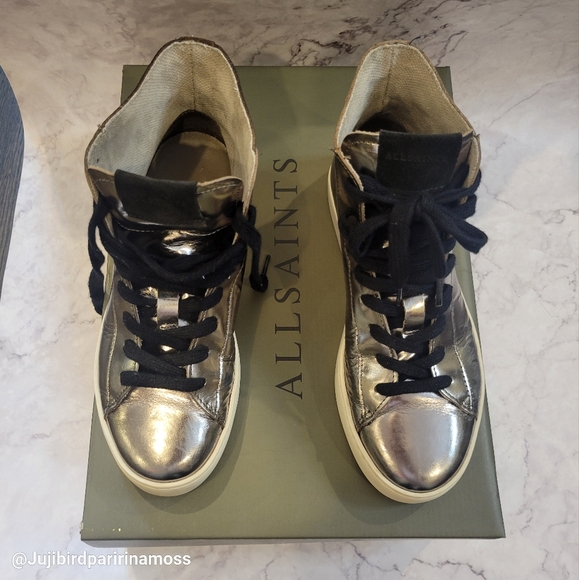 Silver metallic high top sneakers All Saints women sz 6 US (36) - Picture 2 of 6